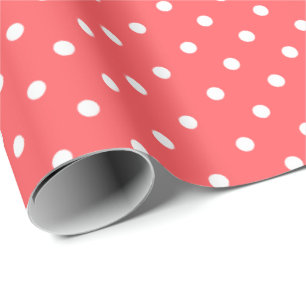 Presente Coral   Papel de enrolamento de Bolinhas brancas