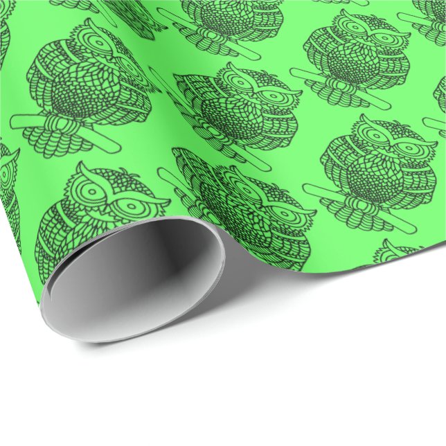 Presente Coruja (verde-neon) - Papel de enrolamento (Ponta do rolo)