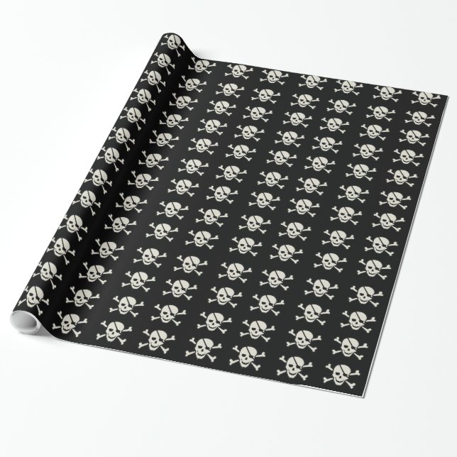 Presente Crânio - Papel de enrolamento brilhante preto, 30" (Desenrolado)