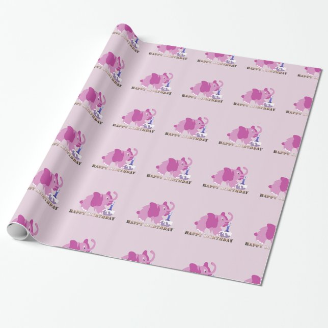 Presente Cupcake de elefante rosa com moldagem de papel (Desenrolado)