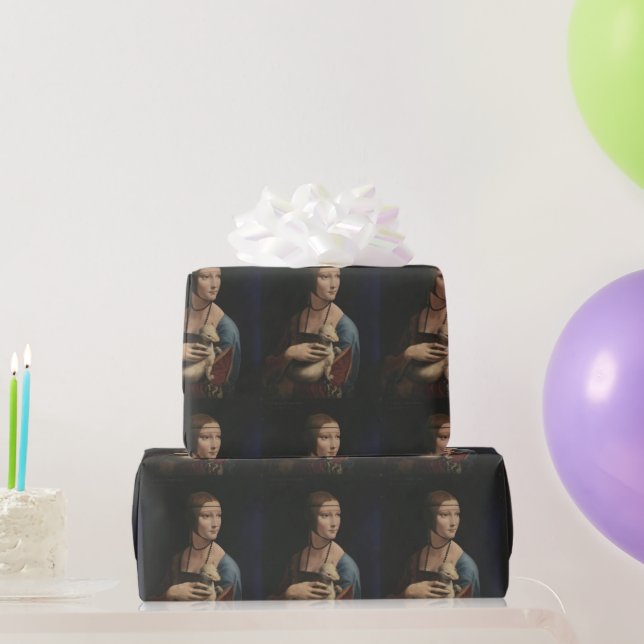 PRESENTE DA VINCI LADY COM UM PAPEL DE EMBALAGEM DE ERMINA (Presentes para festas)