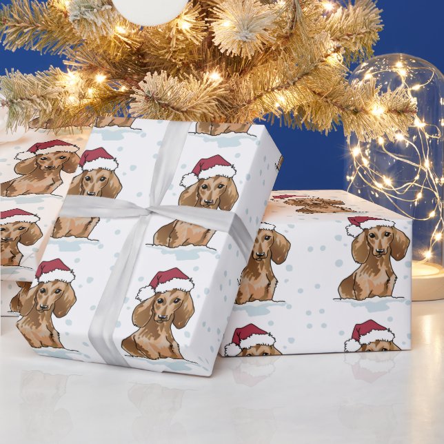 Presente Dachshund em papel de ondulação de neve (Feriados)