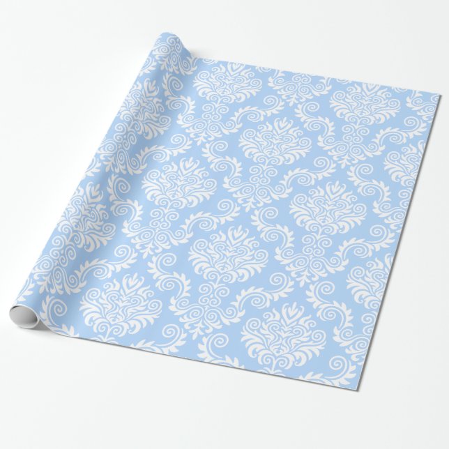 Presente Damasco Azul e Branco| Papel de embalagem (Desenrolado)