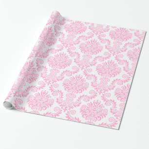 Presente Damask branco e rosa  Papel de embalagem
