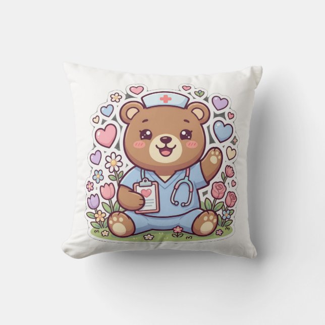 Presente de Almofada de Urso de Pelúcia Enfermeira (Frente)