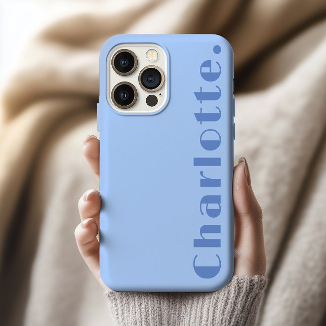 Presente de Aniversário Personalizado Minimalista  (Aesthetic Blue Modern Name Case Gift for Teens | Chic Pastel Blue Custom Birthday Graduation Gift)