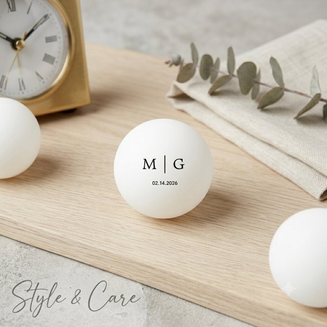 Presente de Bola de Ping Pong Personalizada com Da (Elegant Monogram Date Custom Ping Pong Ball Gift)