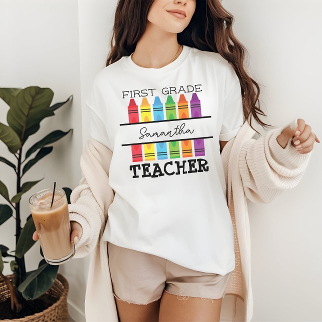 Presente de Camisa de Nome Personalizado para Prof (first grade shirt, second grade shirt, teacher shirt, custom teacher shirt, teacher gift, mom gift)
