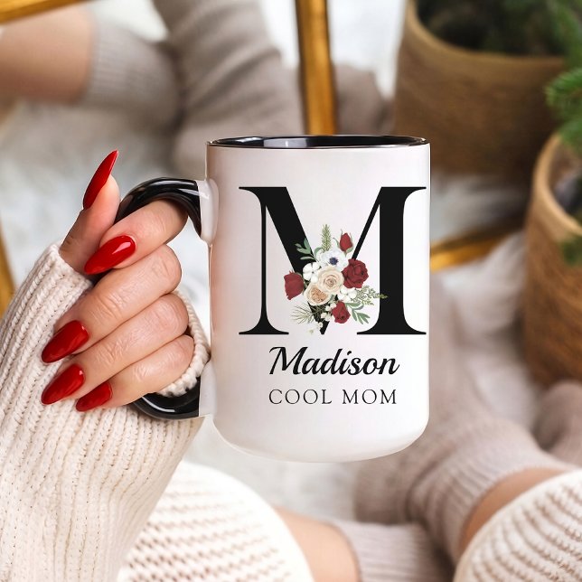 Presente de Caneca Personalizada com Floral Inicia (Personalized Monogram Floral Alphabet Mug for Mom, Grandma, Teacher, Nurse, Lawyer or Bridesmaid)