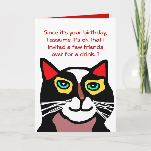 Presente de Cartão de Aniversário de Gato Engraçad (Frente)