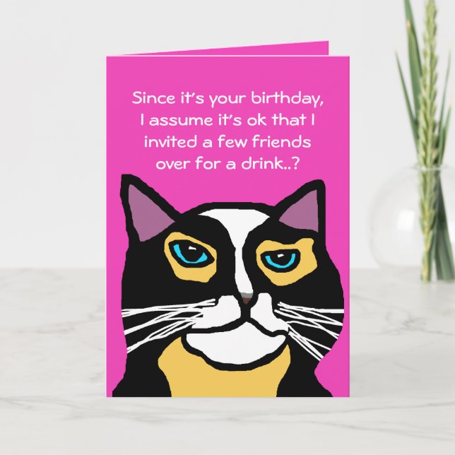 Presente de Cartão de Aniversário de Gato Engraçad (Frente)