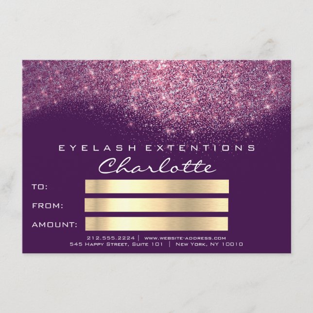 Presente de Certificado Rosa Púrpura de Glitter Co (Frente)