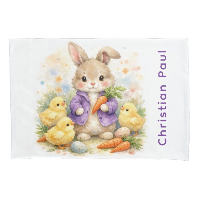 Presente de Chá de Bebê Coelho com Casaco Roxo (Frente)