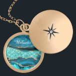 Presente de Colar de Nome Personalizado do Marble<br><div class="desc">Colares com Glitter Azul Dourado Marble Marble Aqua Turquoise Geode Personalizável - Adicione Seu Nome / Texto - Faça seu Presente Especial de Colar! Redimensionar e mover ou remover / adicionar texto / elementos com a ferramenta Personalização! Escolha fonte / tamanho / cor! Design por MIGNED! Por favor, veja meus...</div>