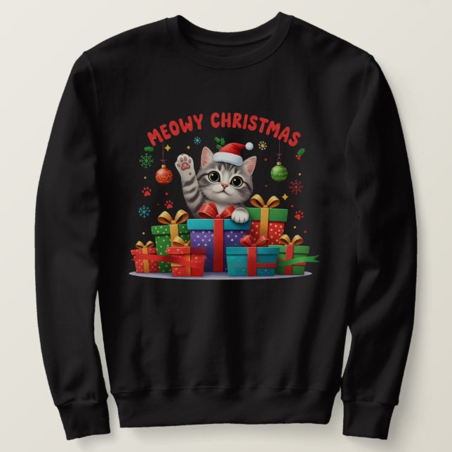 Presente de Natal Meowy Gato – Camiseta de Férias  (Frente do Design)