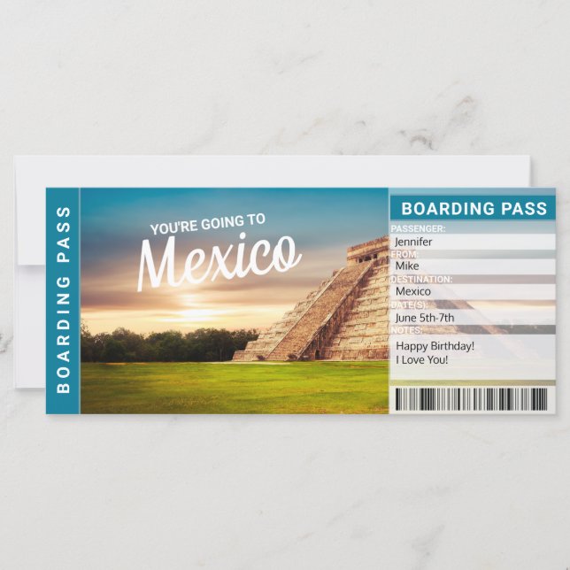 Presente de Passagem de Viagem de Férias no México (Frente)
