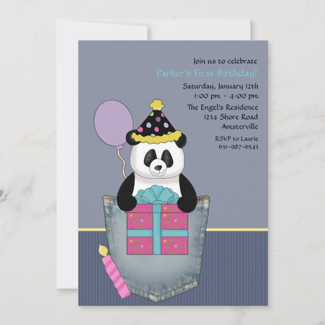 Presente de Pocket Panda - Convite de aniversário (Frente)