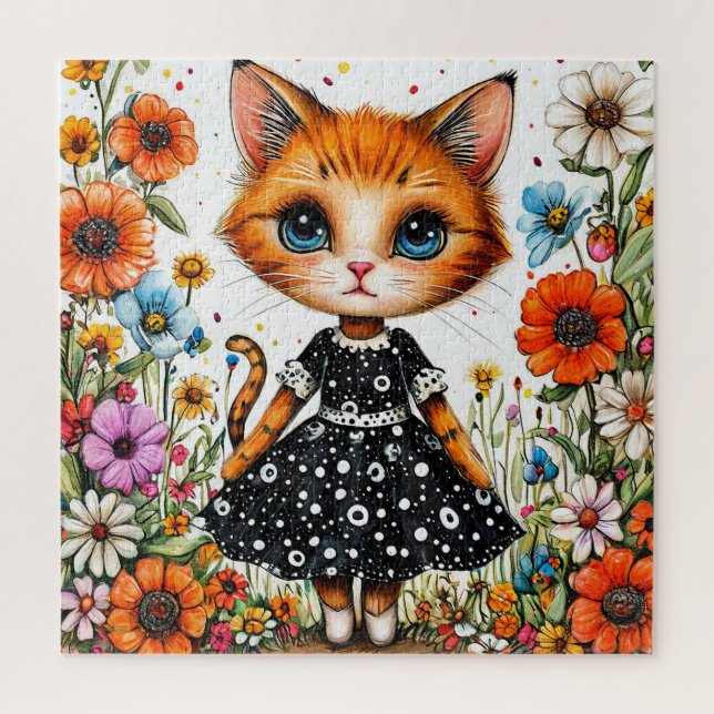 🐱🌸 Presente de Quebra-Cabeça de Gato Floral Fofo (Vertical)