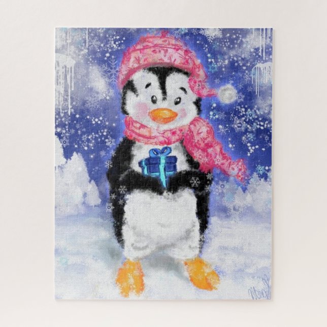 Presente de Quebra-cabeça de Natal com Pinguim Fel (Vertical)