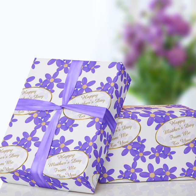 Presente Dia de as mães de papel de enrolamento flexível ro (Add your short Mother's Day message to this cute purple floral wrapping paper and send with love)