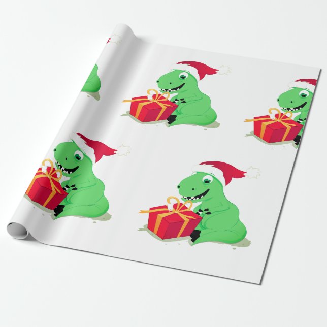 Presente DINOSSAUR DE NATAL COM Papel de Papai Noel (Desenrolado)