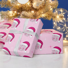 Presente Disco Ball Santa Hat Papel de Moldagem Rosa