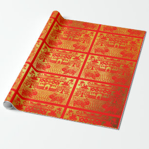 Presente Dourado de Ano Novo Chinês cortado em papel com o