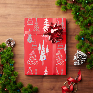 Presente Dourado em Papel de Embalagem de Árvores de Natal