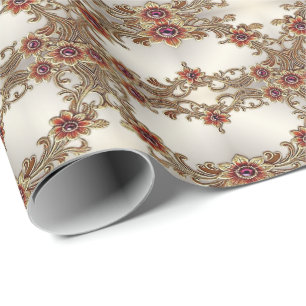 Presente Dourado Floral com papel de enrolamento de pedras
