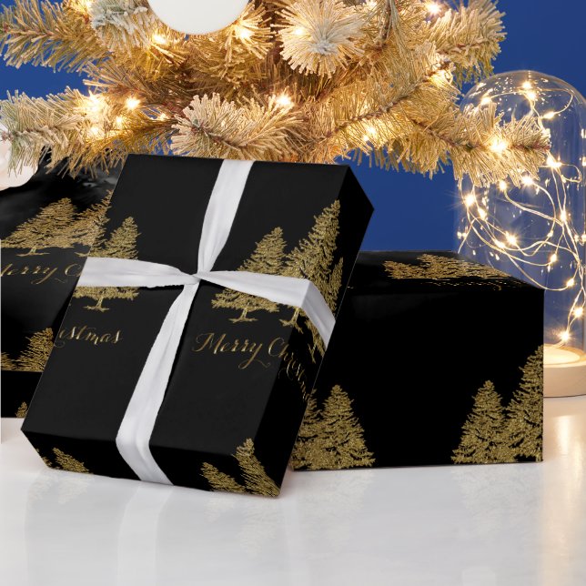 Presente Dourado Papel de Embalagem de Árvores de Natal Fel (Feriados)