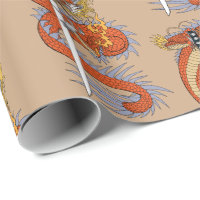 Dragão japonês com papel embrulhado em espadas de 