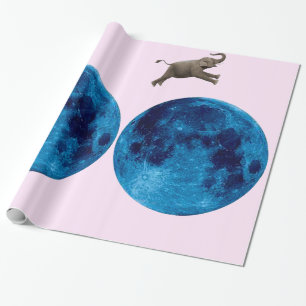 Presente Elefante Sobre O Papel De Embalagem Da Lua