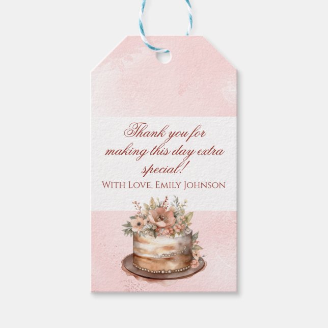 Presente Elegante Etiqueta de Agradecimento Rosa para Bebê  (Frente)
