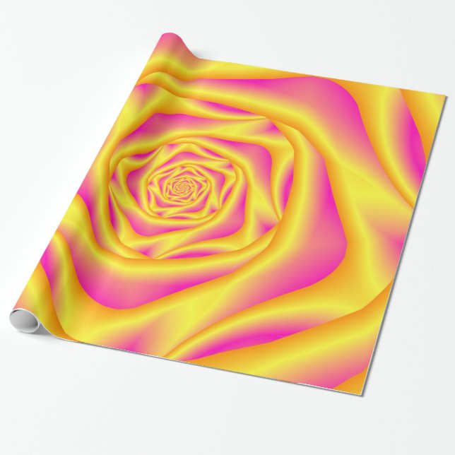 Presente Embrulhamento de Rosa espiral de papel em amarelo  (Desenrolado)