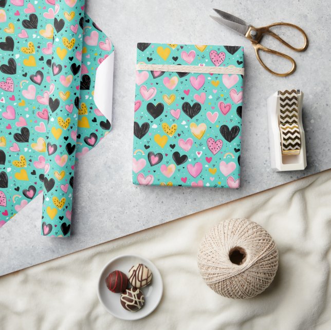 Presente Encantador de Papel de Envolvimento Cardíaco (Artesanato)