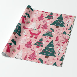 Presente Enfeites de natal cor-de-rosa Papel de enrolamento