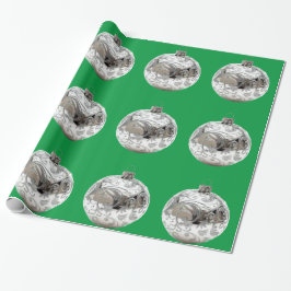 Presente Enfeites prateados em papel de enrolamento verde