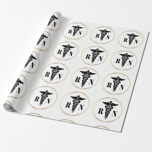 Presente Enfermeiros Caduceus Papel de Enrolamento Preto e  (Desenrolado)