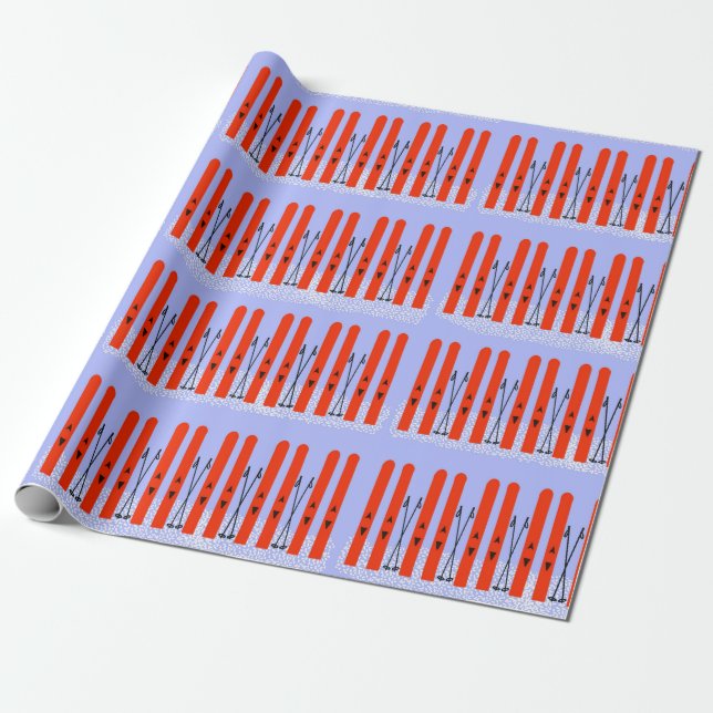 Presente Esquis vermelhos com papel de embalagem roxo (Desenrolado)