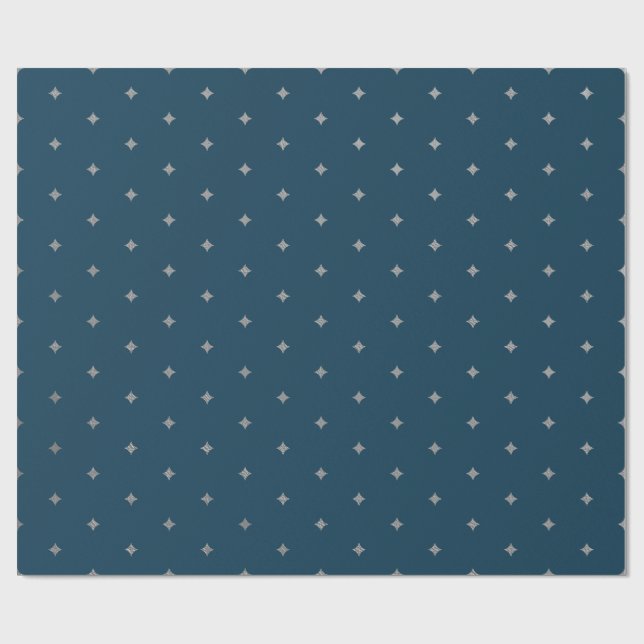 Presente Estrelas de Prata da Noite Estrelada Papel Azul (Aberto)