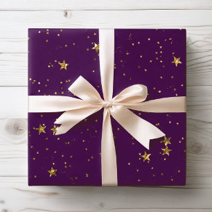 Presente Estrelas roxas e Douradas Papel de enrolamento c