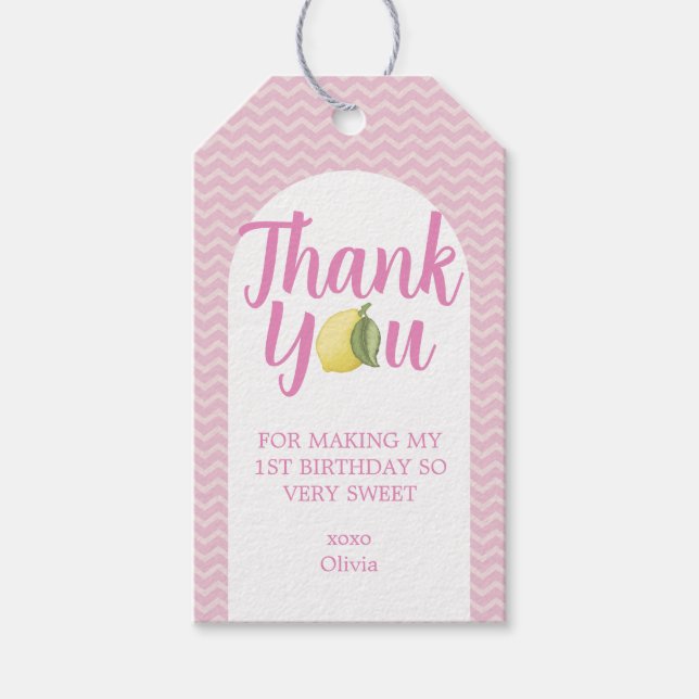 Presente Etiqueta de agradecimento de limonada rosa para 1º (Frente)