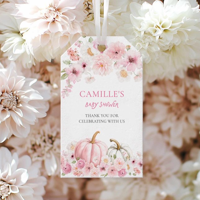 Presente Etiqueta de agradecimento para chá de bebê de outo (Pink Pumpkin Baby Shower Favor Tag)