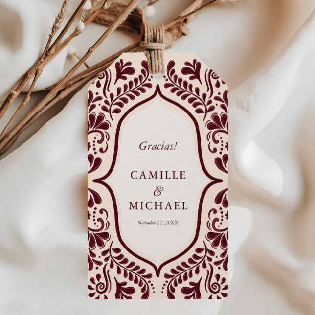 Presente Etiqueta de Agradecimento para Festa de Casamento  (Burgundy Mexican Wedding Favor Tag)