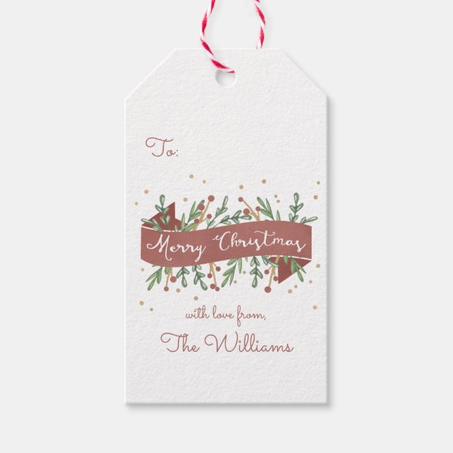 Presente Etiqueta de Natal para Folhagem Festiva (Frente)