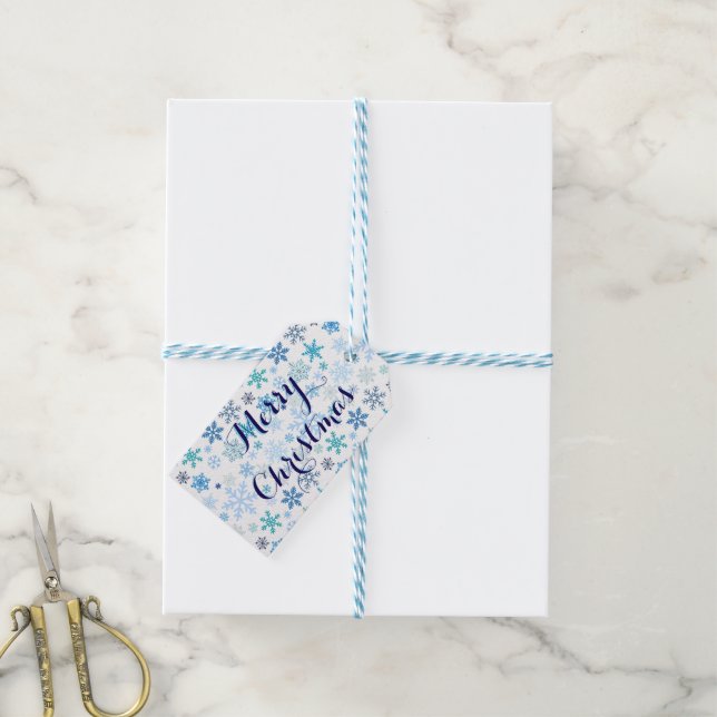 Presente Etiqueta Para Regalo Copos de Nieve (Com cordão)