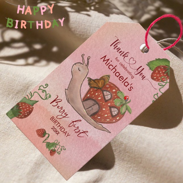 Presente Etiqueta Personalizada para Morango: Aniversário e (Custom Strawberry Favor Tag: Birthday & Baby Gift Tags)