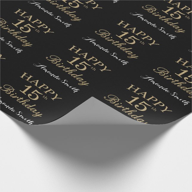 Presente Feliz 15 Aniversário Dourado Papel de Quebra de Li (Ponta)