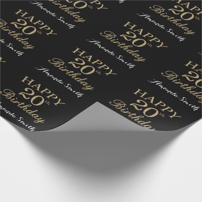 Presente Feliz 20 Aniversário Dourado Papel de Quebra de Li (Ponta)