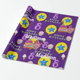 Presente Feliz 8.º aniversário Quebrando Balões de Papel